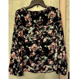 Long Sleeve Coral Mint Black Blouse Top Medium